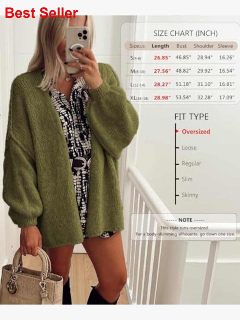 Oversized Cardigan Sweater Long Lantern Sleeve Open Front Lightweight - Picture 4 of 7